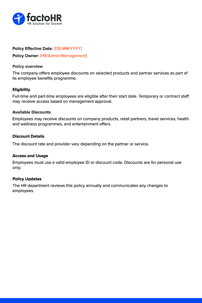 Employee Discount Policy Template