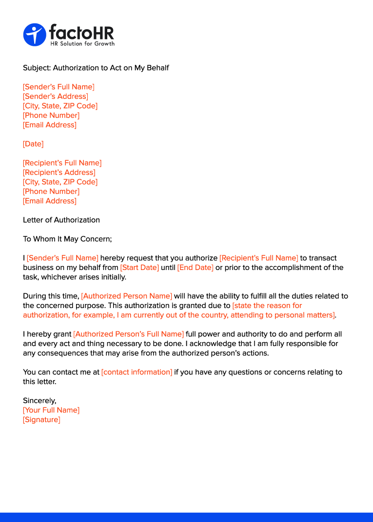 Authorization Letter Format for Employment Verification