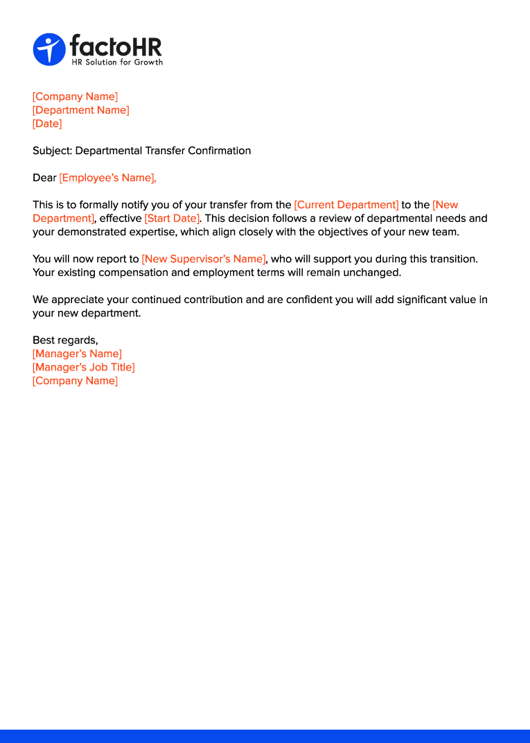 Employee Transfer Letter Format