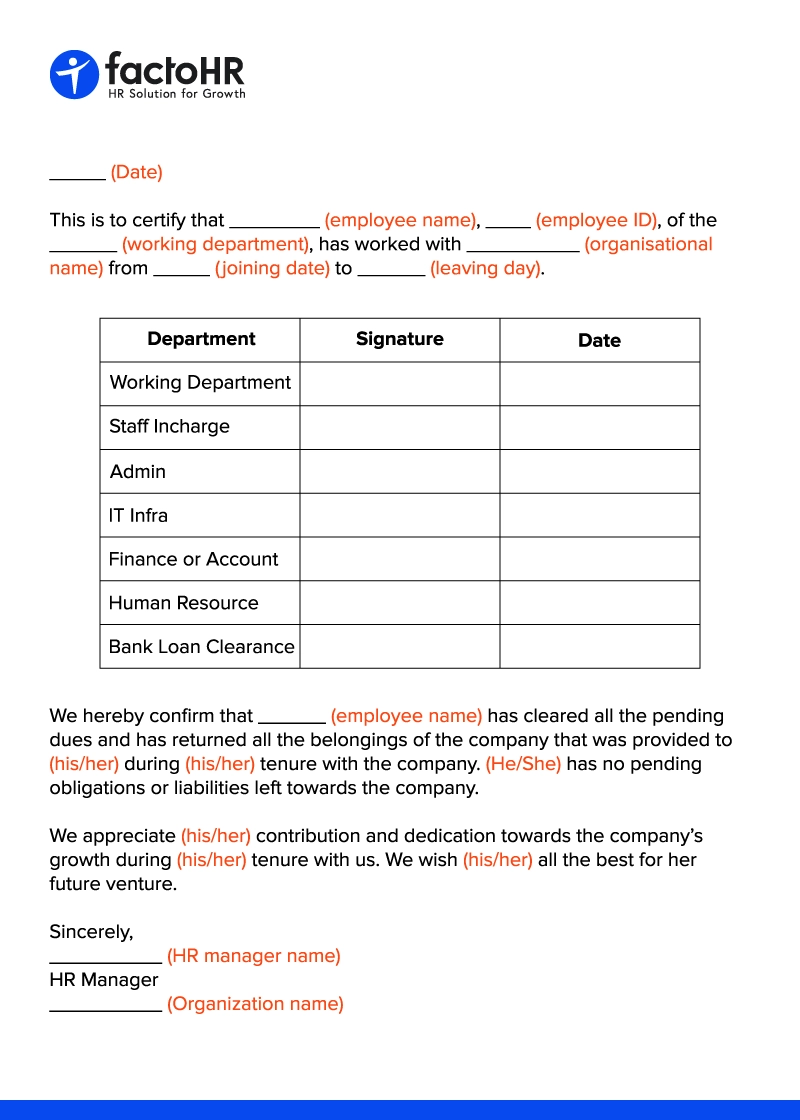 No Dues Certificate Format