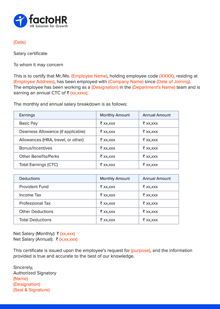 Free Salary Certificate Template