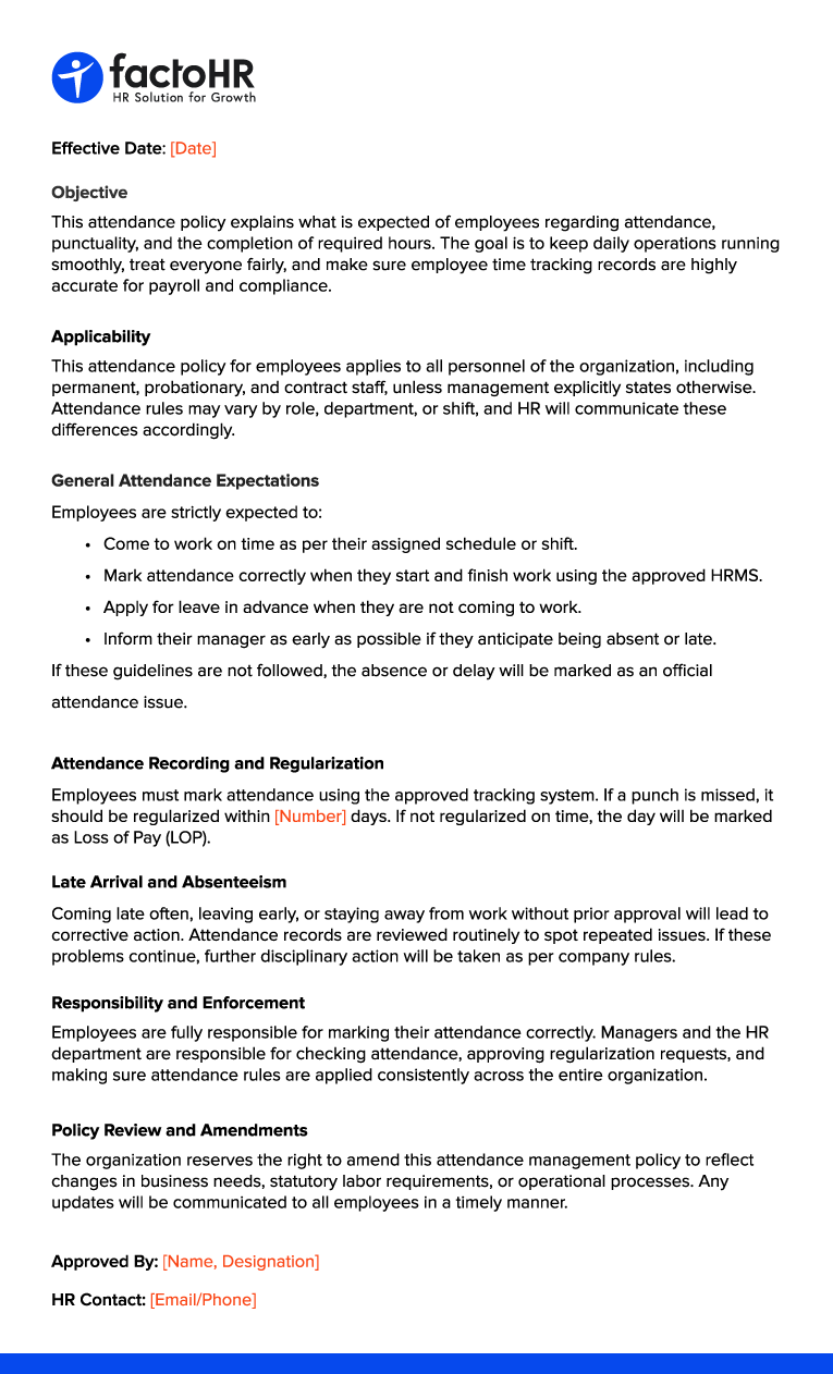 Attendance Policy Sample Template