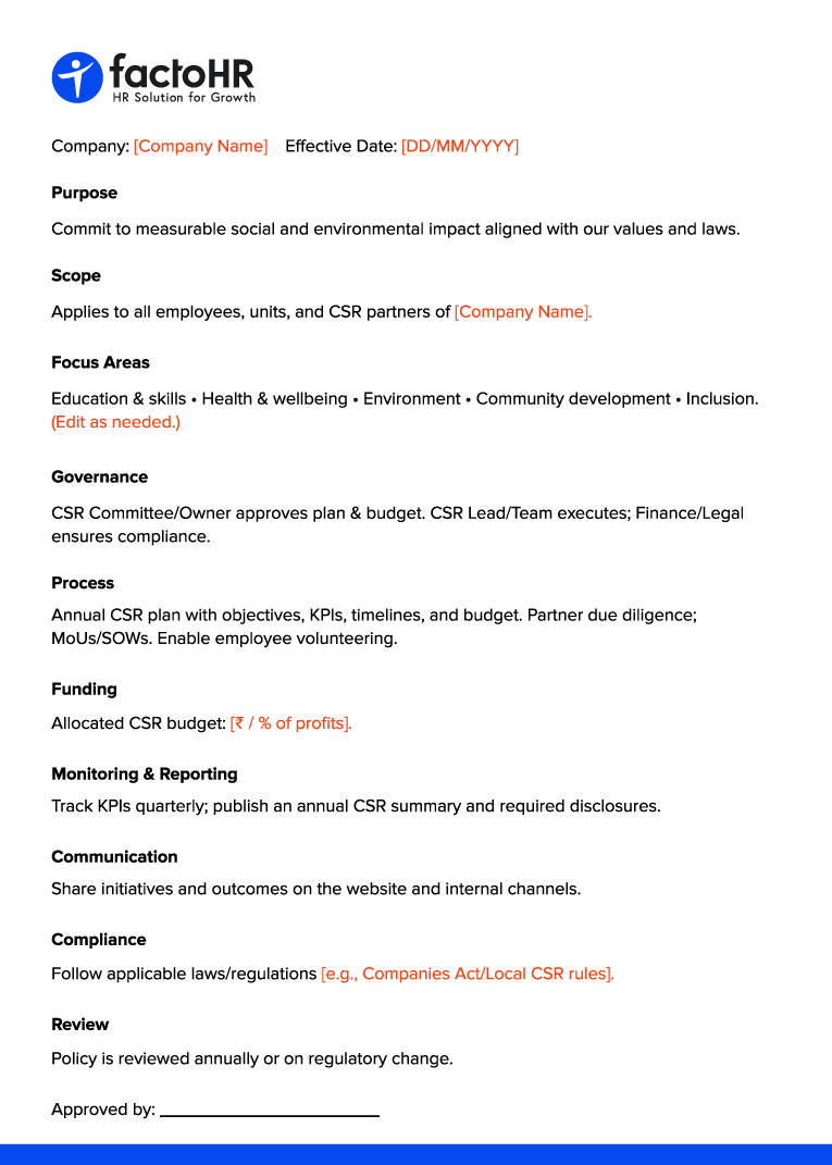 Corporate Social Responsibility Policy Template