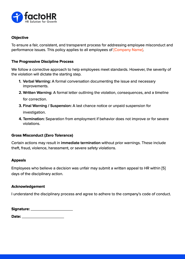 Employee Disciplinary Action Policy Format
