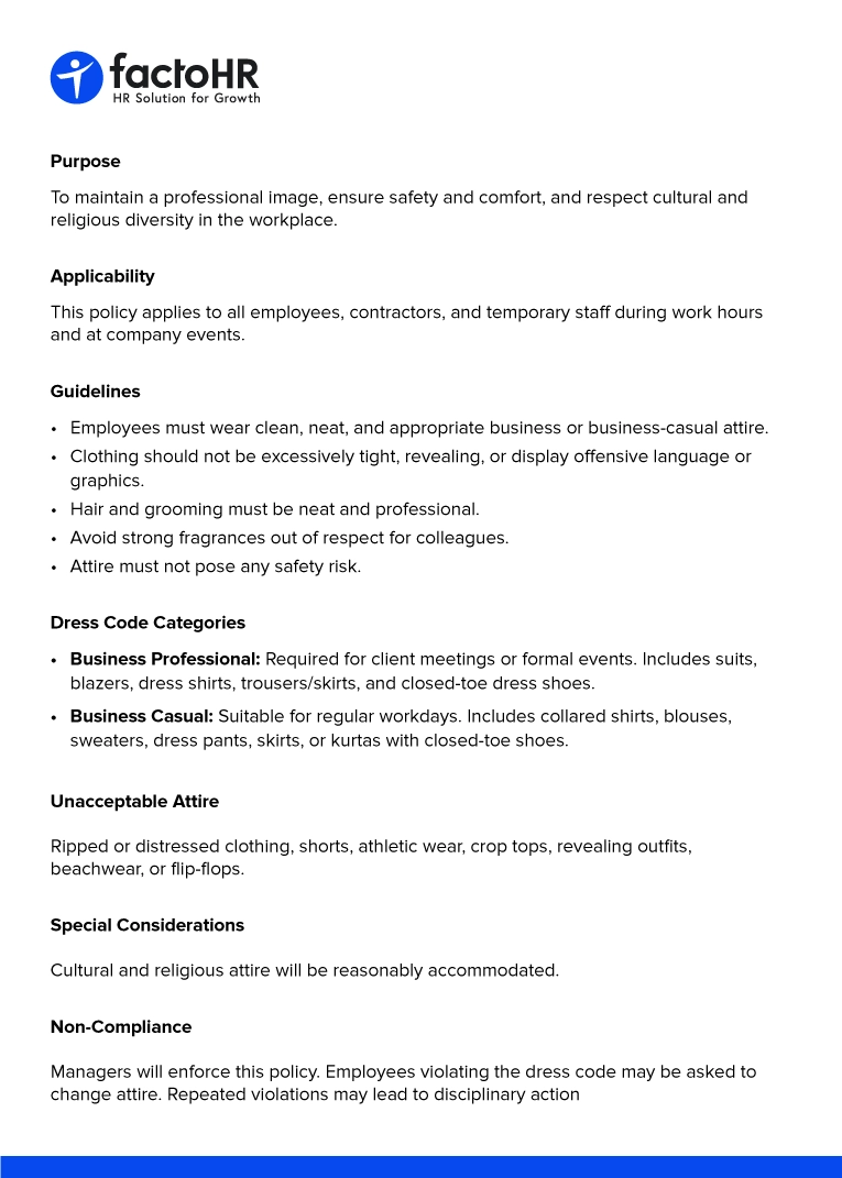 Employee Dress Code Policy Template