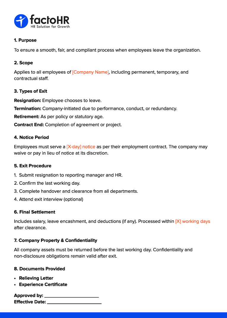 Employee Exit Policy Template