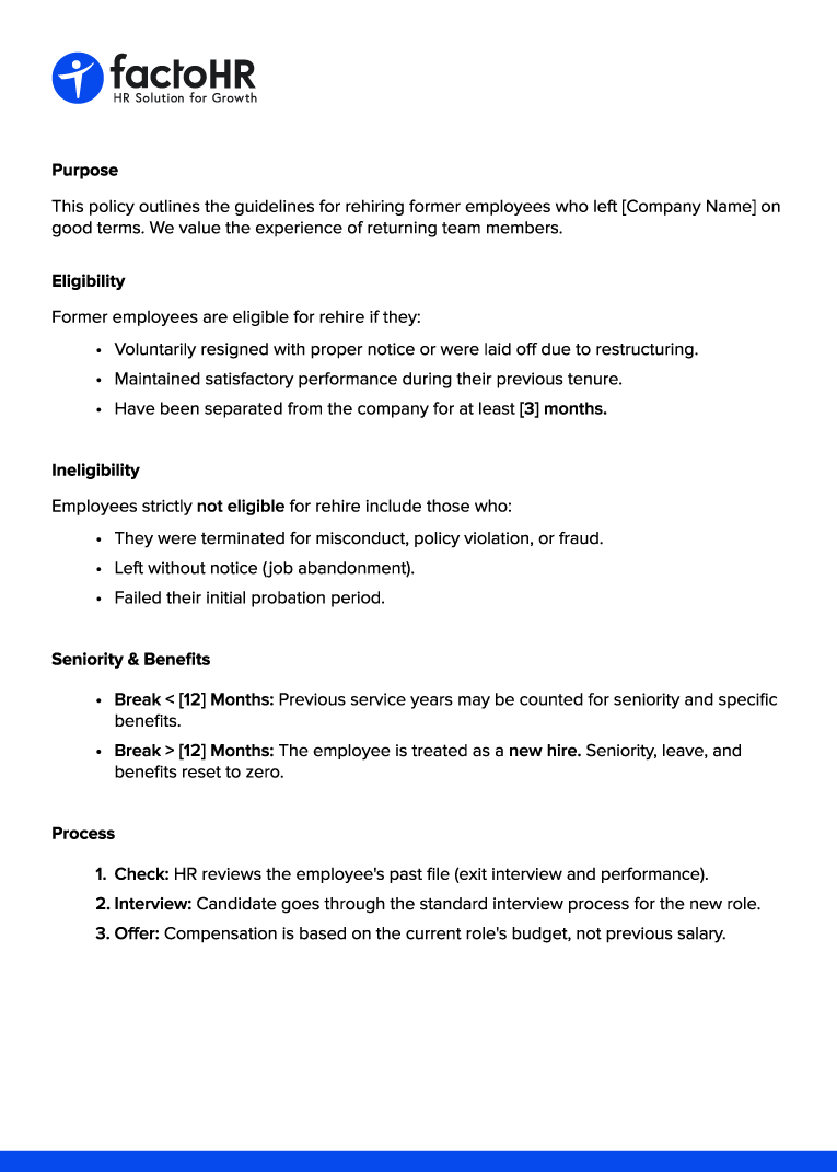 Employee Rehire Policy Format