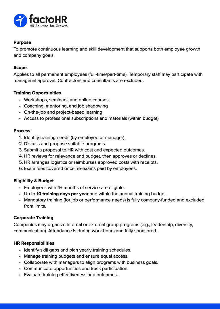 Employee Training Policy Template