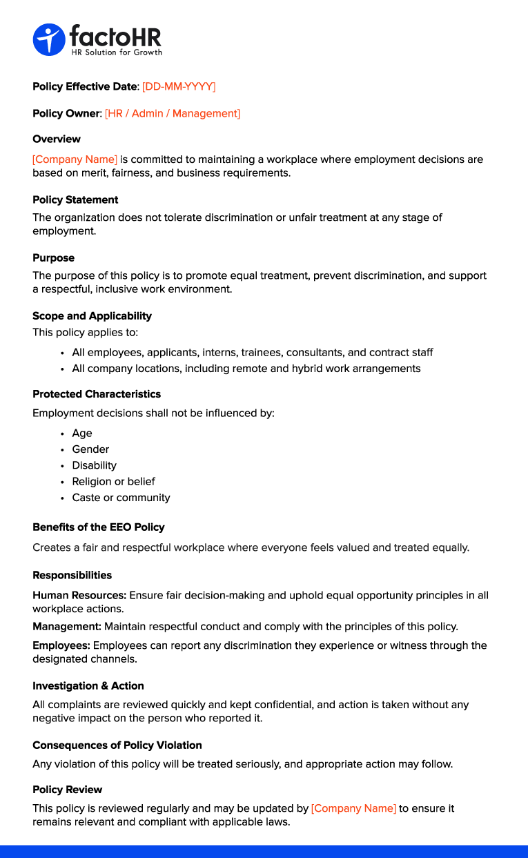Equal Employment Opportunity Policy Format