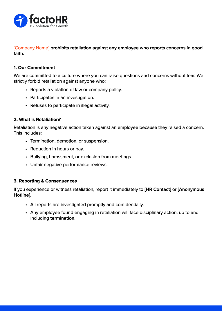Non-Retaliation Policy Template