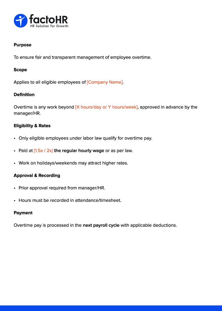 Overtime Policy Template for Employees