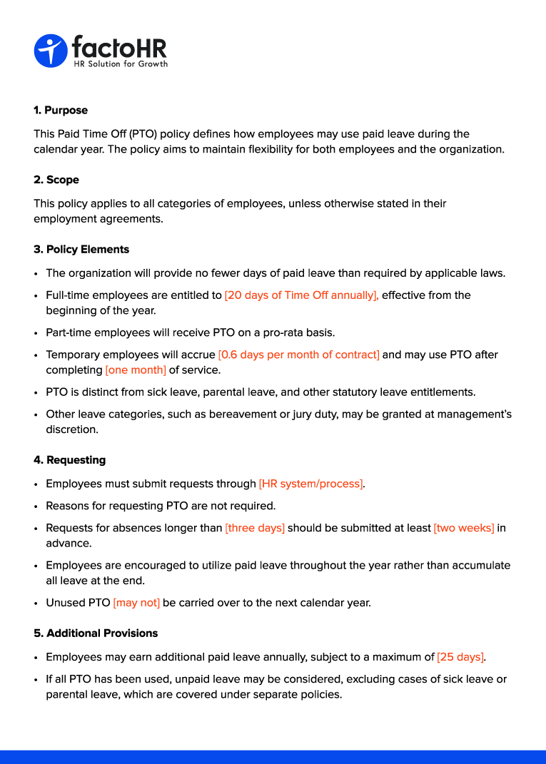 Employee PTO Policy Template